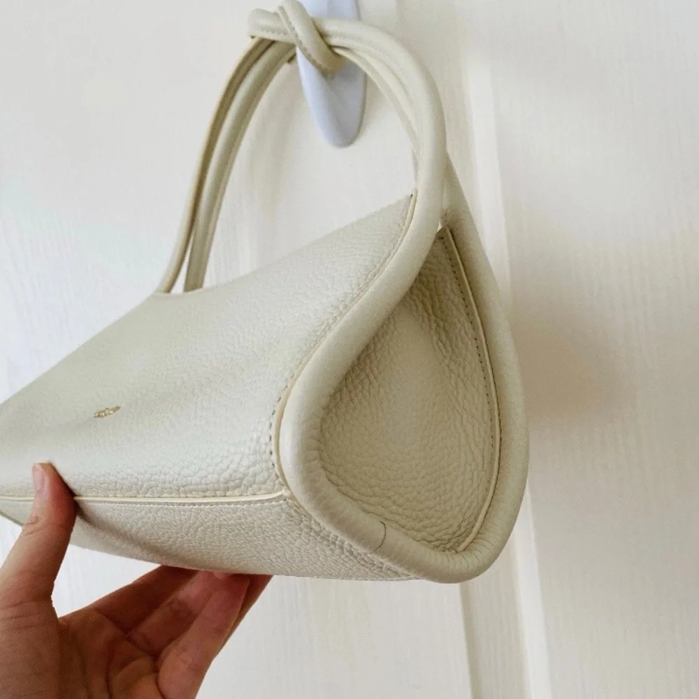 Cult Gaia Tala Cream Off-white Pebble Leather Knot Handle Shoulder Satchel Bag
